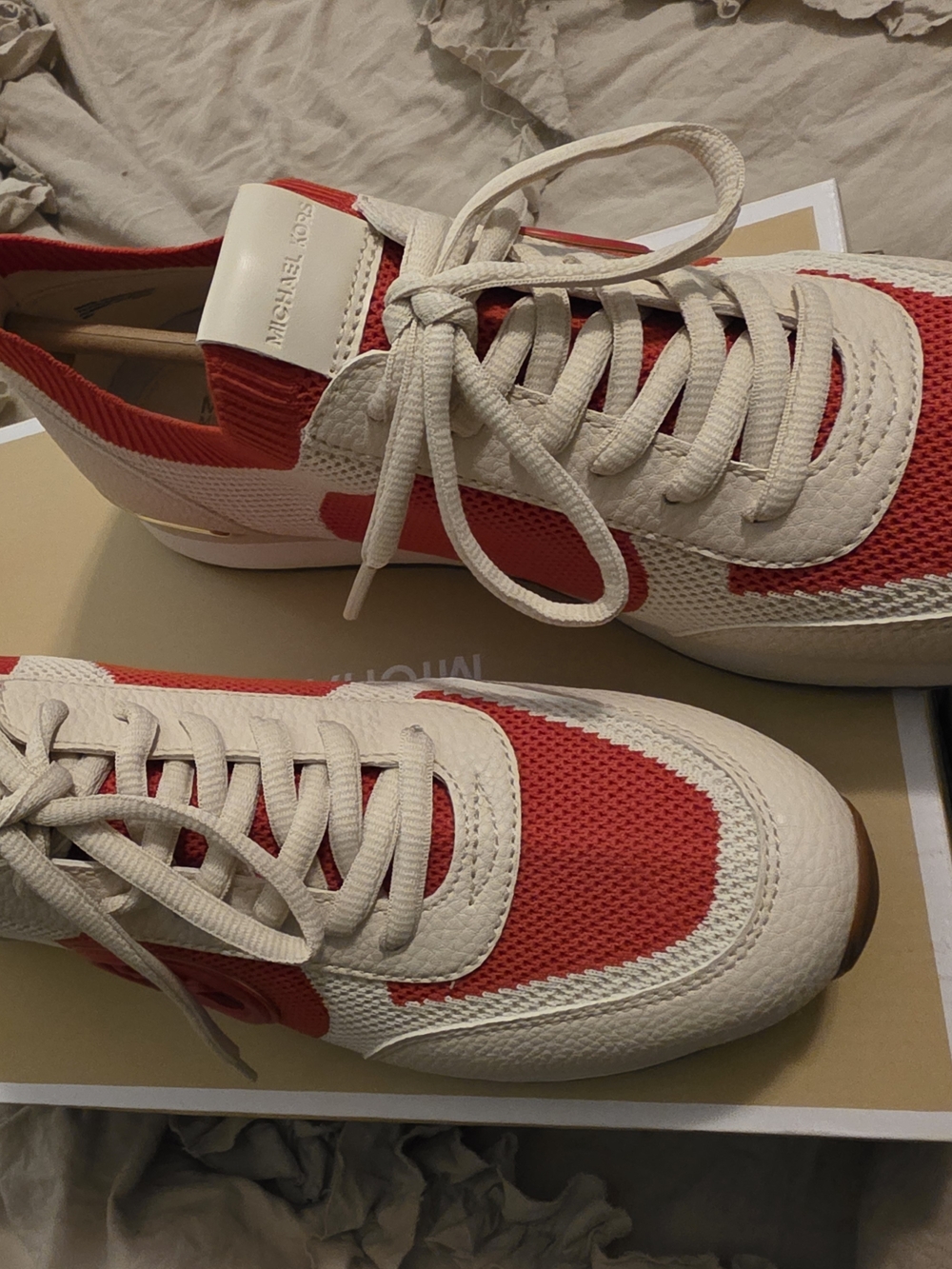 Michael Kors Red & Cream Knit Logo Sneakers - Picture 4 of 4